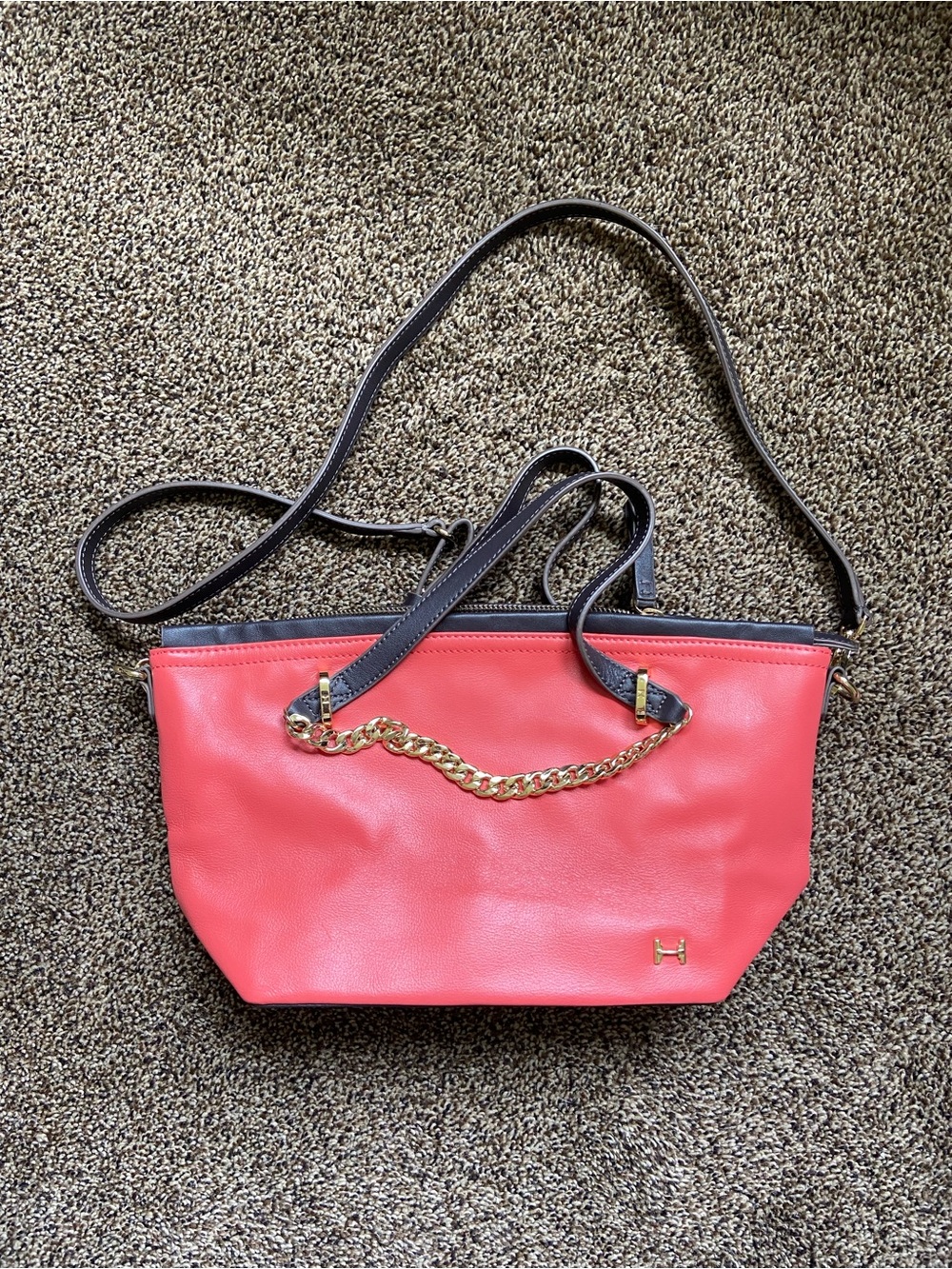Vintage Halston Heritage Leather Handbag with Crossbody Option Salmon/Brown/Gold